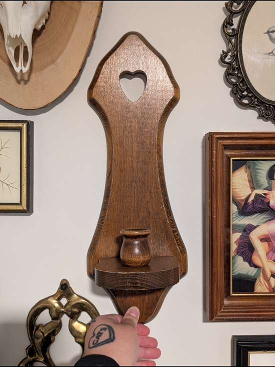 Other - Vintage Wooden Wall Sconce With Heart Cut-out